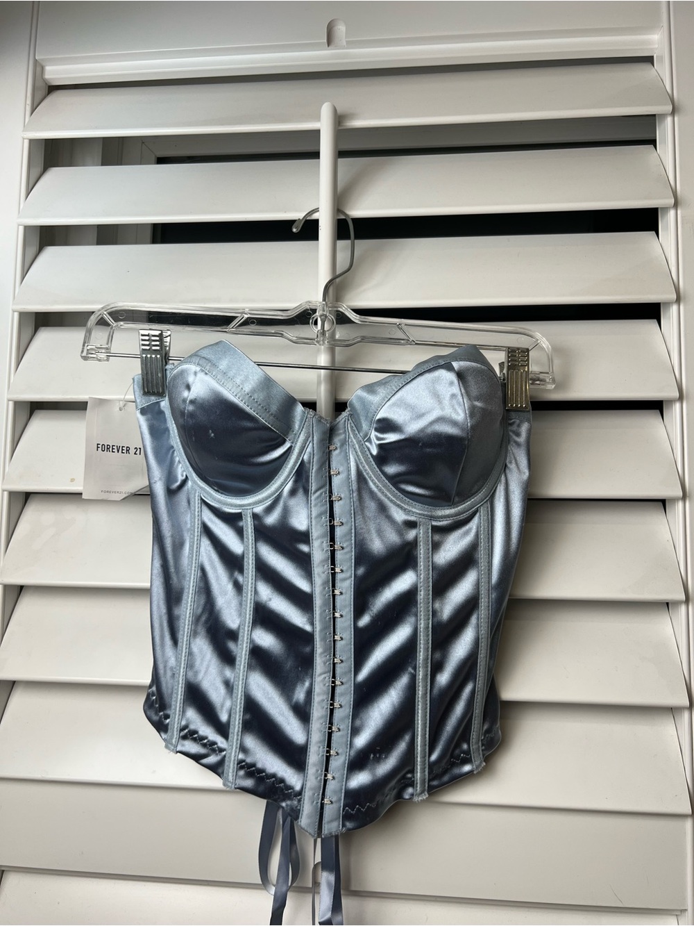 Forever 21 Steel Blue Satin Corset Bandeau Top